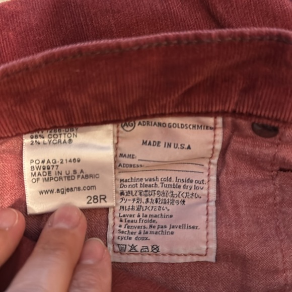 Corduroy Jean, rust color, soft, size 28R by AG - Picture 5 of 5